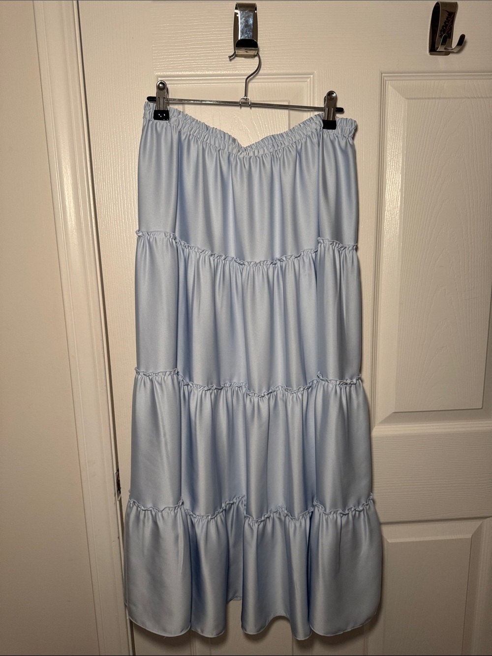 Sunday Best Pale Blue Tiered Maxi Skirt